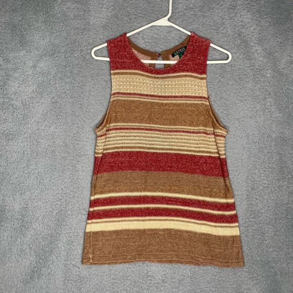 Lauren Ralph Lauren womens linen blend knit sweater tank striped keyhole back XL - Picture 1 of 6